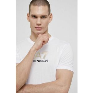 Bavlnené tričko EA7 Emporio Armani biela farba, s potlačou vyobraziť