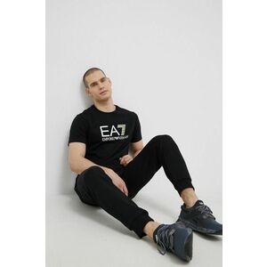 Bavlnené tričko EA7 Emporio Armani čierna farba, s potlačou vyobraziť