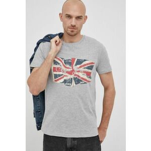Bavlnené tričko Pepe Jeans Flag Logo N šedá farba, s potlačou vyobraziť