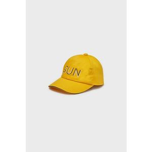 Detská bavlnená čiapka Mayoral žltá farba, s potlačou vyobraziť