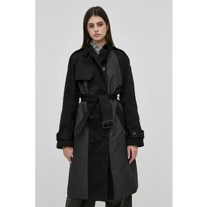 Kabát Karl Lagerfeld dámsky, čierna farba, prechodný, vyobraziť