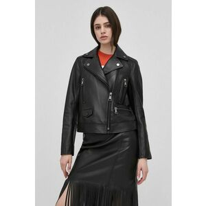 Kožená bunda Karl Lagerfeld dámska, čierna farba, prechodná, vyobraziť