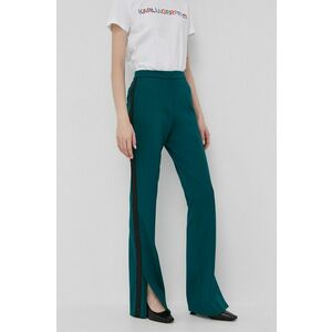 Nohavice Karl Lagerfeld dámske, zelená farba, zvony, vysoký pás vyobraziť