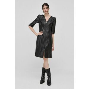 Kožené šaty Karl Lagerfeld čierna farba, mini, priliehavá vyobraziť