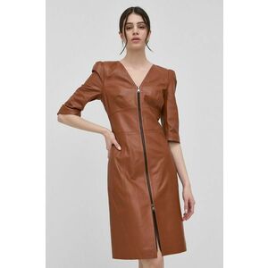 Kožené šaty Karl Lagerfeld hnedá farba, mini, priliehavá vyobraziť