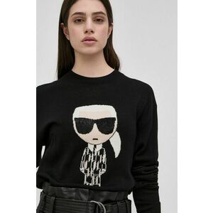 Vlnený sveter Karl Lagerfeld dámsky, čierna farba, ľahký, vyobraziť