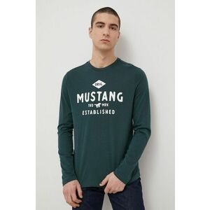 Bavlnené tričko s dlhým rukávom Mustang zelená farba, s potlačou vyobraziť
