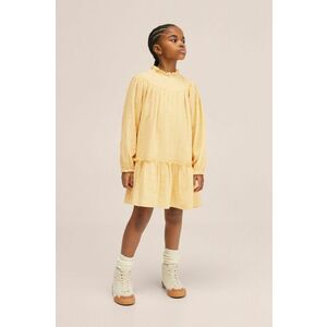 Dievčenské bavlnené šaty Mango Kids žltá farba, mini, áčkový strih vyobraziť