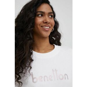 Bavlnená mikina United Colors of Benetton dámska, biela farba, jednofarebná vyobraziť