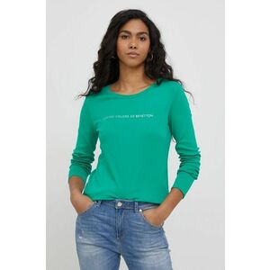 Bavlnené tričko s dlhým rukávom United Colors of Benetton zelená farba, vyobraziť