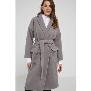 Vlnený kabát Answear Lab šedá farba, prechodný, dvojradový vyobraziť