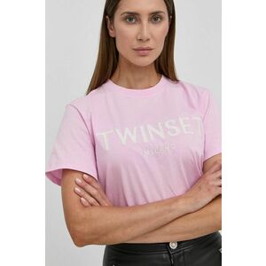 Bavlnené tričko Twinset ružová farba, vyobraziť