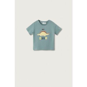 Detské bavlnené tričko Mango Kids tyrkysová farba, s potlačou vyobraziť