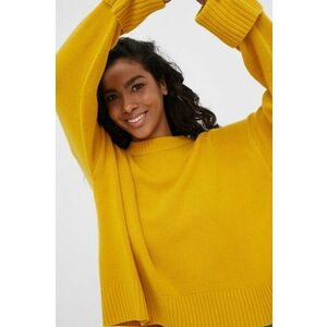 Vlnený sveter United Colors of Benetton dámsky, žltá farba, vyobraziť