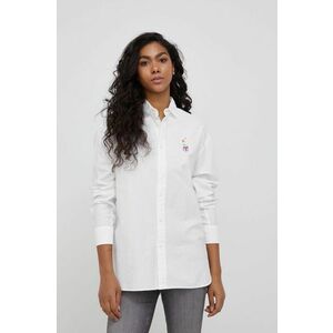 Bavlnená košeľa Polo Ralph Lauren dámska, biela farba, voľný strih, s klasickým golierom vyobraziť