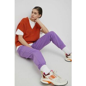 Nohavice Vero Moda dámske, fialová farba, jednofarebné vyobraziť