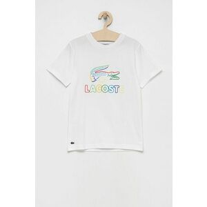 Detské bavlnené tričko Lacoste biela farba, s potlačou vyobraziť