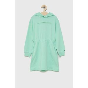 Dievčenské bavlnené šaty Tommy Hilfiger zelená farba, mini, áčkový strih vyobraziť