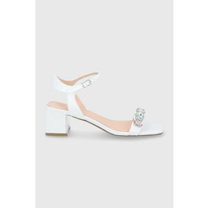 Kožené sandále Guess Mahari dámske, biela farba, na podpätku vyobraziť