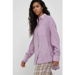Košeľa Lee dámska, fialová farba, voľný strih, s klasickým golierom vyobraziť