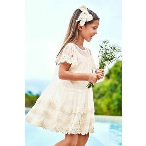 Dievčenské šaty Mayoral béžová farba, mini, áčkový strih vyobraziť