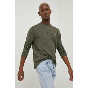Bavlnený sveter Tommy Jeans pánsky, zelená farba, tenký, vyobraziť