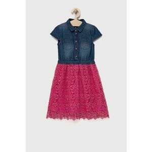 Dievčenské šaty Guess ružová farba, mini, áčkový strih vyobraziť