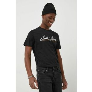 Bavlnené tričko Jack & Jones čierna farba, s nášivkou vyobraziť
