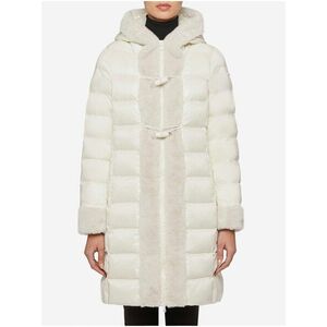 Biela dámska prešívaná predĺžená zimná bunda s kapucou a umelým kožúškom Geox Rawelle vyobraziť