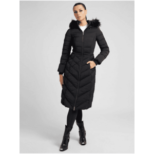 Čierny dámsky prešívaný kabát s odopínacou kapucou Guess Caterina vyobraziť