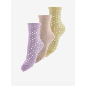 Sada troch párov bodkovaných ponožiek v žltej, ružovej a fialovej farbe Pieces Sebby vyobraziť