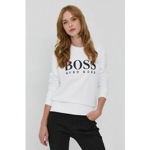 Bavlnená mikina Boss dámska, biela farba, s potlačou vyobraziť