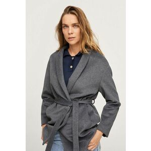 Kabát Mango Turmix dámsky, šedá farba, prechodný, oversize vyobraziť