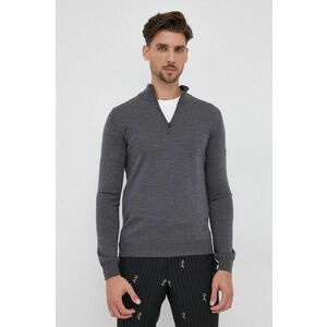 Vlnený sveter Hugo pánsky, šedá farba, ľahký, s polorolákom vyobraziť
