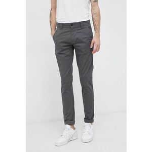 Nohavice Tommy Jeans pánske, šedá farba, priliehavé vyobraziť
