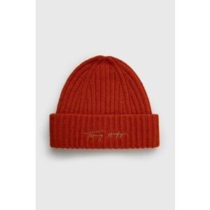 Vlnená čiapka Tommy Hilfiger červená farba, z hrubej pleteniny, vlnená vyobraziť