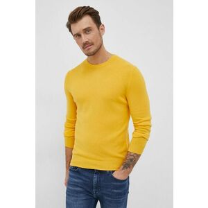 Vlnený sveter United Colors of Benetton pánsky, žltá farba, ľahký vyobraziť