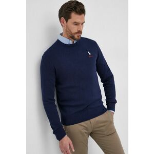 Bavlnený sveter Polo Ralph Lauren pánsky, tmavomodrá farba, ľahký vyobraziť