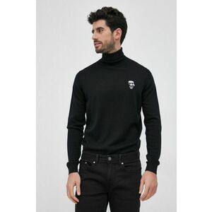 Vlnený sveter Karl Lagerfeld pánsky, čierna farba, ľahký, s rolákom vyobraziť