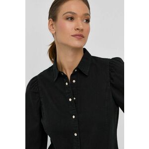 Bavlnená košeľa Morgan dámska, čierna farba, slim, s klasickým golierom vyobraziť