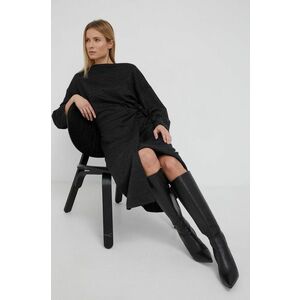 Šaty s prímesou vlny Sisley čierna farba, midi, oversize vyobraziť