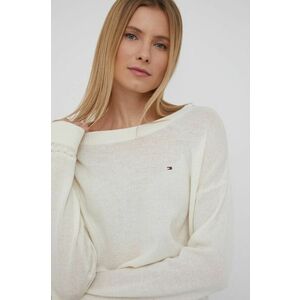 Vlnený sveter Tommy Hilfiger dámsky, krémová farba vyobraziť