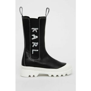 Kožené členkové topánky Karl Lagerfeld dámske, čierna farba, na plochom podpätku vyobraziť