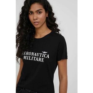 Bavlnené tričko Aeronautica Militare čierna farba, vyobraziť
