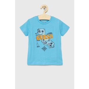 Detské bavlnené tričko Guess tyrkysová farba, s potlačou vyobraziť