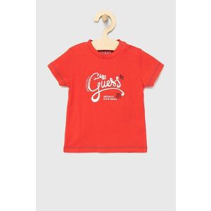 Detské bavlnené tričko Guess červená farba, s potlačou vyobraziť