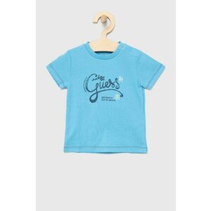Detské bavlnené tričko Guess tyrkysová farba, s potlačou vyobraziť