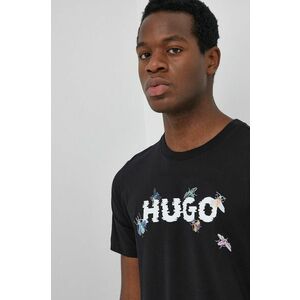 Bavlnené tričko Hugo čierna farba, s potlačou vyobraziť