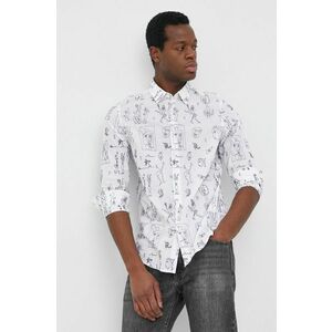 Bavlnená košeľa Desigual pánska, biela farba, regular, s klasickým golierom vyobraziť
