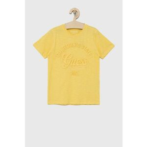 Detské bavlnené tričko Guess žltá farba, s potlačou vyobraziť